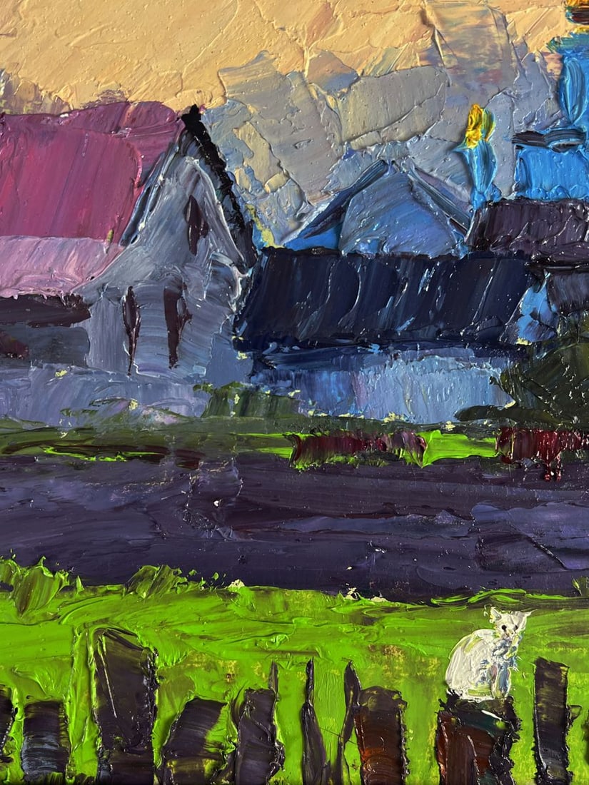 Oil painting Village white cat Boris Serdyuk - 5