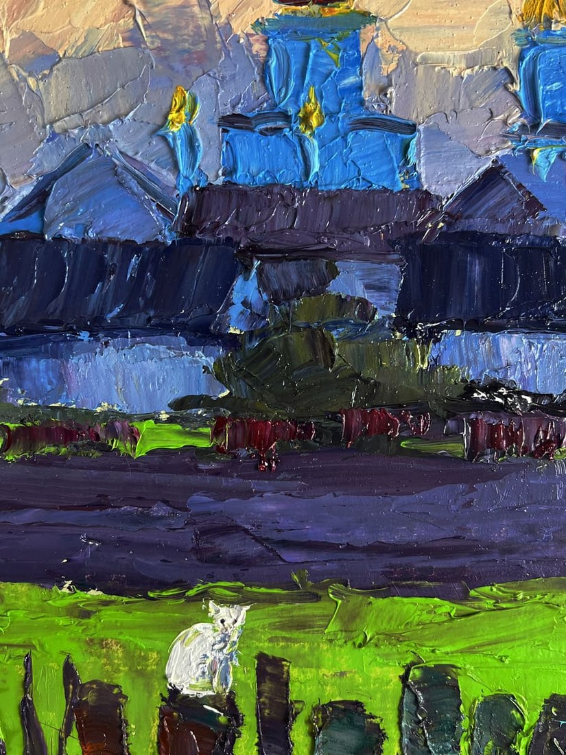 Oil painting Village white cat Boris Serdyuk - 8