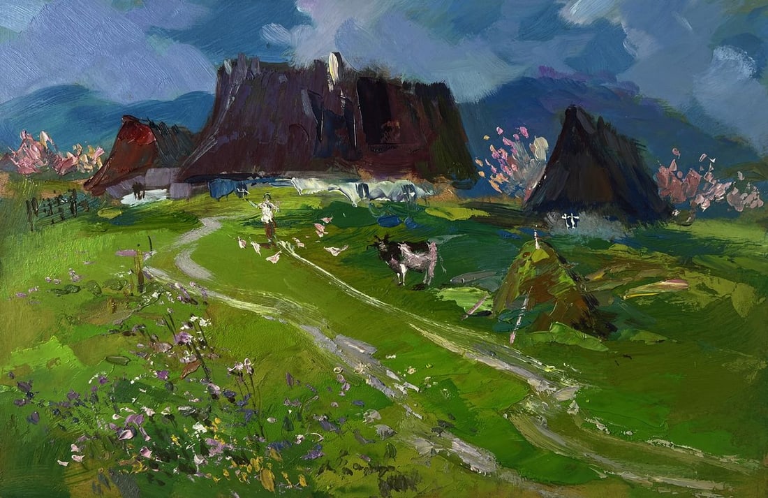 Oil painting Quiet village on a green hill Yuriy Suprunchuk - 3