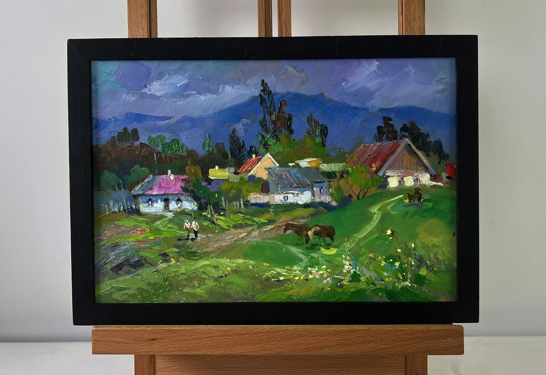 Oil painting Harmony of nature and human labor Yuriy Suprunchuk: Title: Oil painting Harmony of nature and human labor Yuriy Suprunchuk Description: NoAAA5507The Oil painting on Cardboard titled "Harmony of nature and human labor" is a captivating portrayal of the