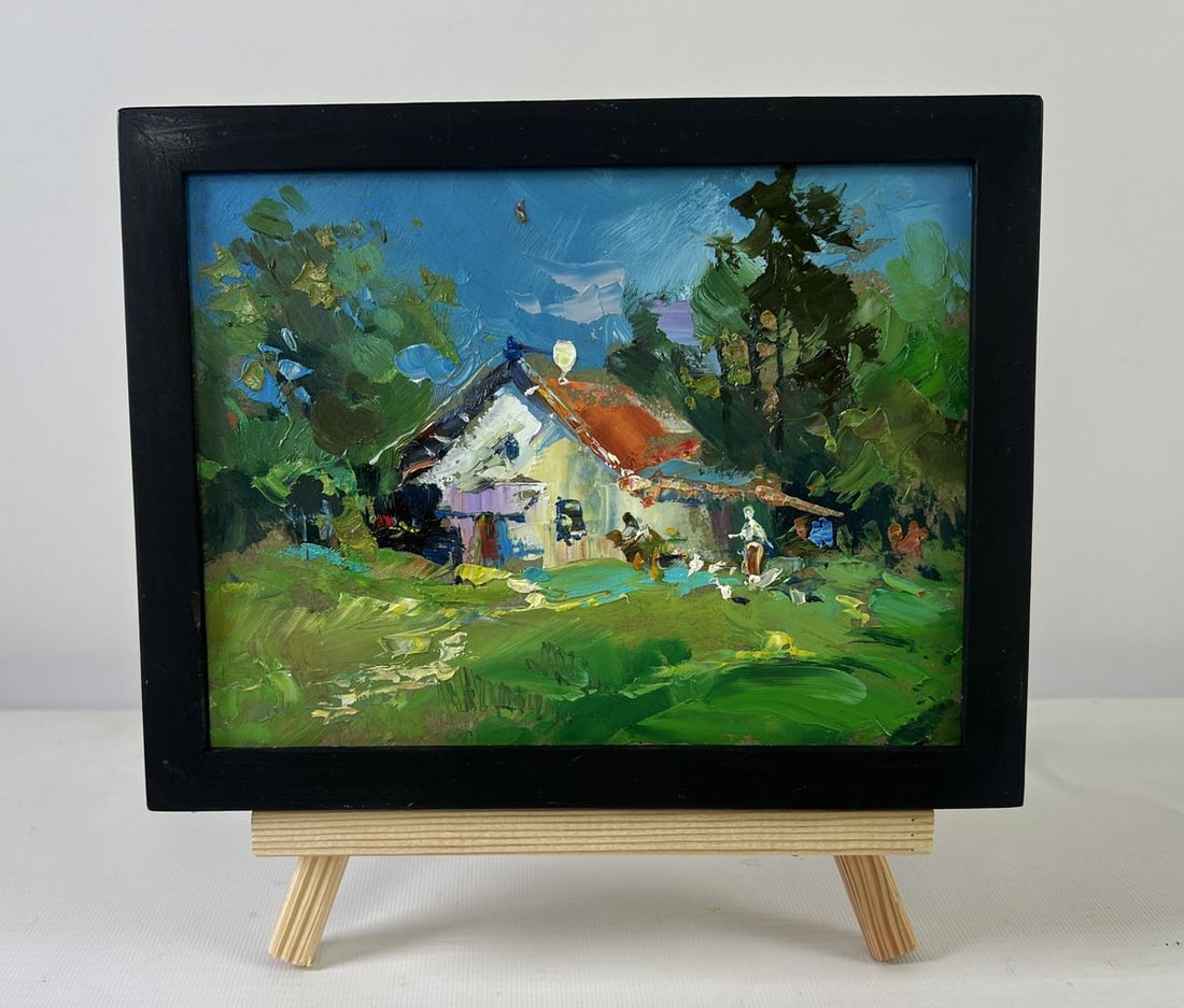 Oil painting Quiet village life Yuriy Suprunchuk: Title: Oil painting Quiet village life Yuriy Suprunchuk Description: NoAAA5514The Oil painting on Cardboard titled "Quiet village life" reflects the deep interconnection between the rural home, its su