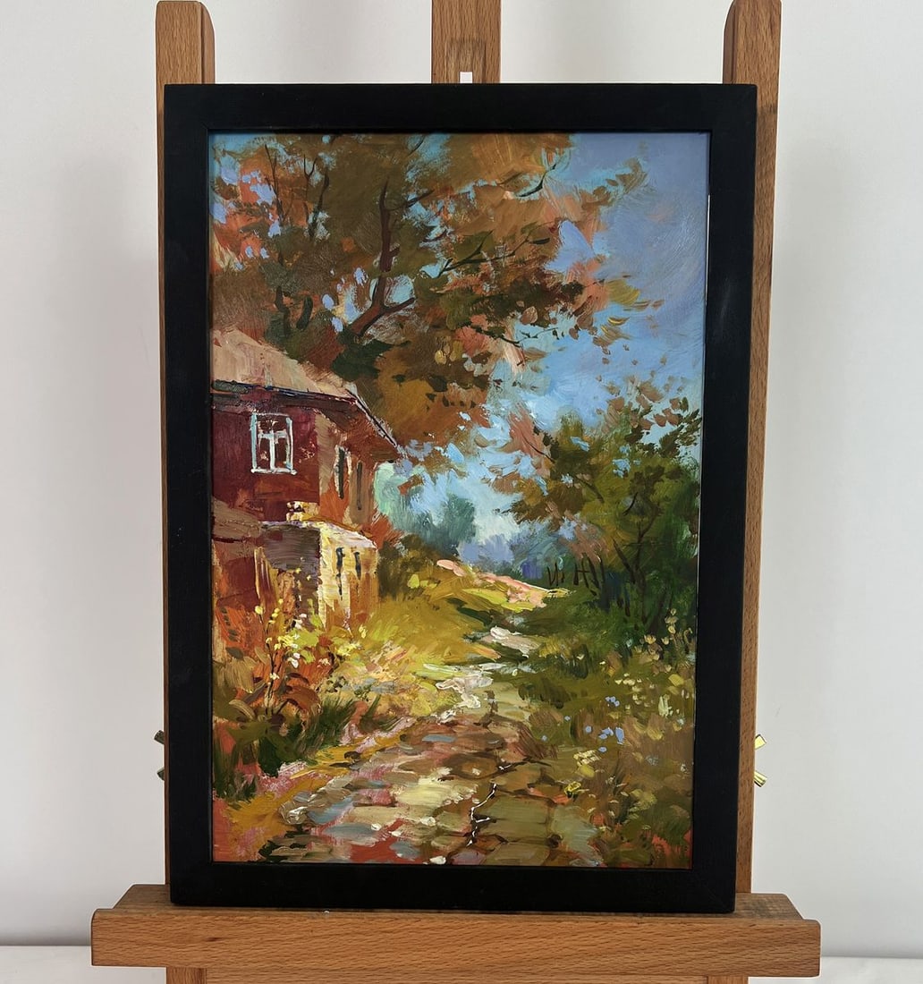 Oil painting Autumn golden path Yuriy Suprunchuk: Title: Oil painting Autumn golden path Yuriy Suprunchuk Description: NoAAA4461The painting "Autumn Golden Path" beautifully captures the essence of a serene countryside during the golden season. The