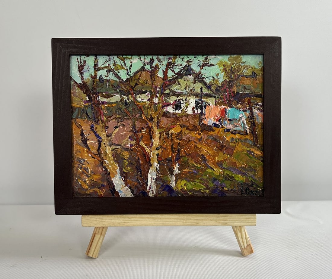 Oil painting Village with the approach of spring Oksana Kalenyuk: Title: Oil painting Village with the approach of spring Oksana Kalenyuk Description: NoAAA4492The painting "Village with the Approach of Spring" captures the delicate and dynamic transition between