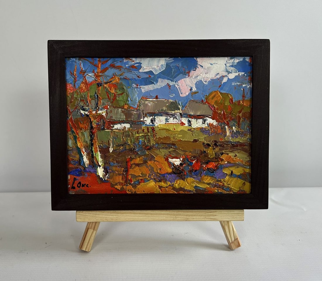 Oil painting Autumn golden time Oksana Kalenyuk: Title: Oil painting Autumn golden time Oksana Kalenyuk Description: NoAAA4504The painting "Autumn Golden Time" captures the essence of a peaceful countryside bathed in the rich, warm hues of fall.