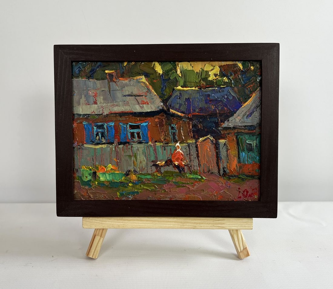 Oil painting Evening silence in the village Oksana Kalenyuk: Title: Oil painting Evening silence in the village Oksana Kalenyuk Description: NoAAA4511The painting "Evening Silence in the Village" masterfully captures the serene and contemplative atmosphere of a