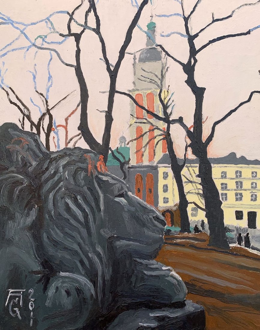 Oil painting Town Square Oleksandr Gukalov: Title: Oil painting Town Square Oleksandr Gukalov Description: NoAAA3247"Town Square" is an evocative Oil painting that captures a picturesque scene of a town square, dominated by a prominent architec