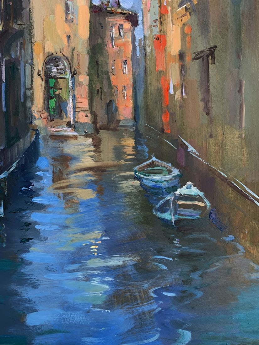Oil painting On boats through the city streets Yuriy Suprunchuk - 11