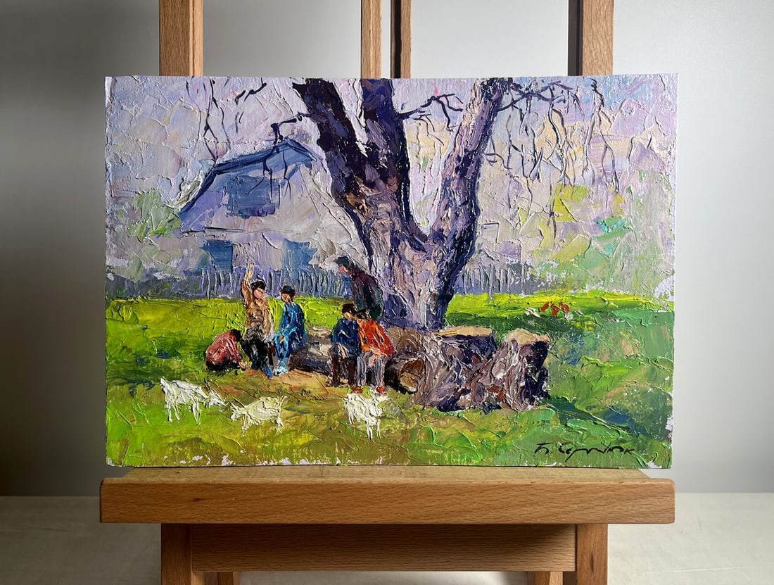 Oil painting May day in the village Boris Serdyuk: Title: Oil painting May day in the village Boris Serdyuk Description: NoAAA3716The painting "May Day in the Village" beautifully captures the essence of rural life, evoking a sense of warmth,