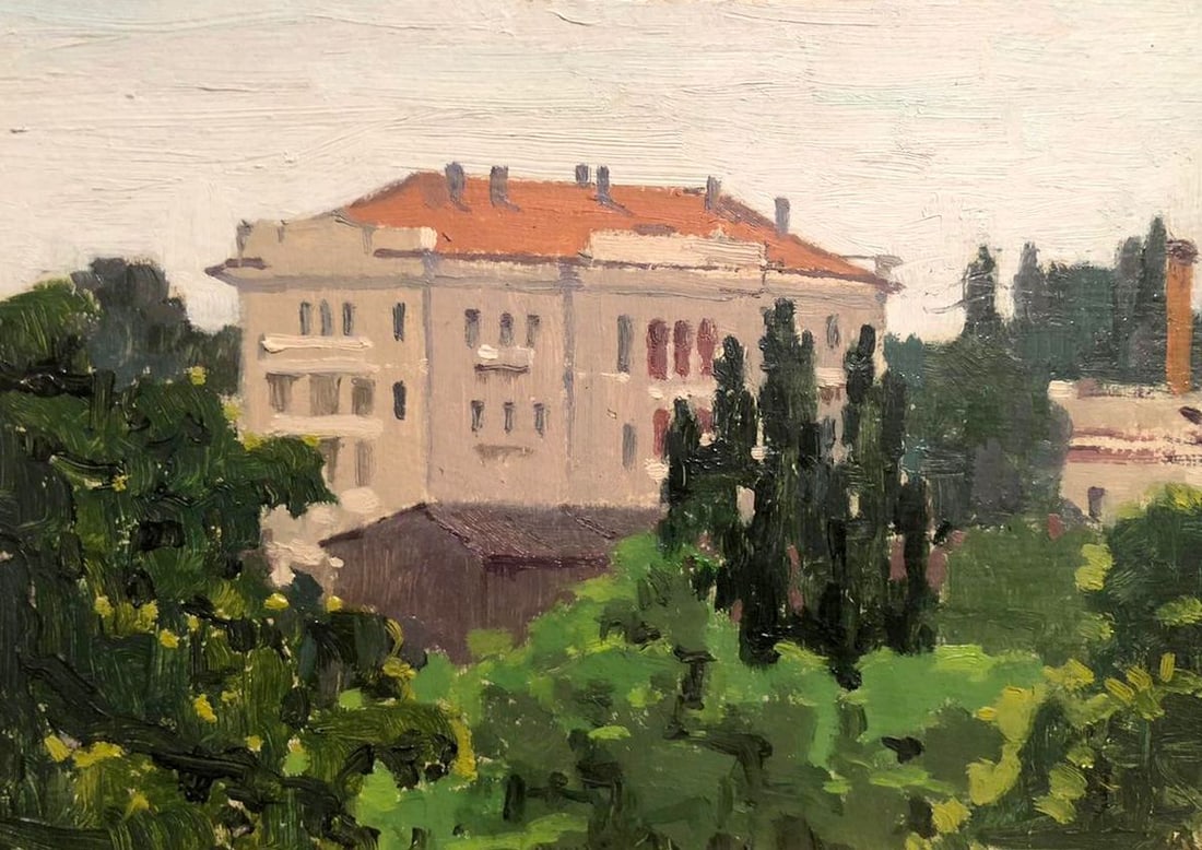 Oil painting Town hall Karmanov N. D.: Title: Oil painting Town hall Karmanov N. D. Description: NoGS 284 *** ABOUT THIS PAINTING *** * TITLE: "Town hall" * ARTISTS: Karmanov N. D. * SIZE: 21x30 cm/'8.26x11.81 inches' * MEDIUM: 