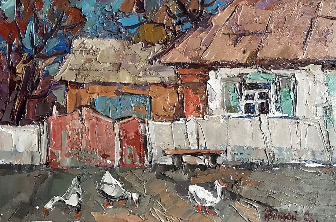 Oil painting Near the yard Kalenyuk Alex: Title: Oil painting Near the yard Kalenyuk Alex Description: NoKalen 942 *** ABOUT THIS PAINTING *** * TITLE: "Near the yard" * ARTISTS: Kalenyuk Alex * SIZE: 20x30 cm/'7.87x11.81 inches' *