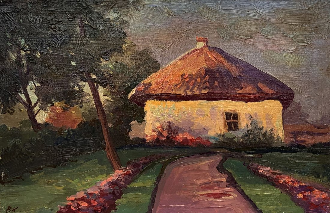 Oil painting Memories of my home in the village Unknown artist (1 of 7)