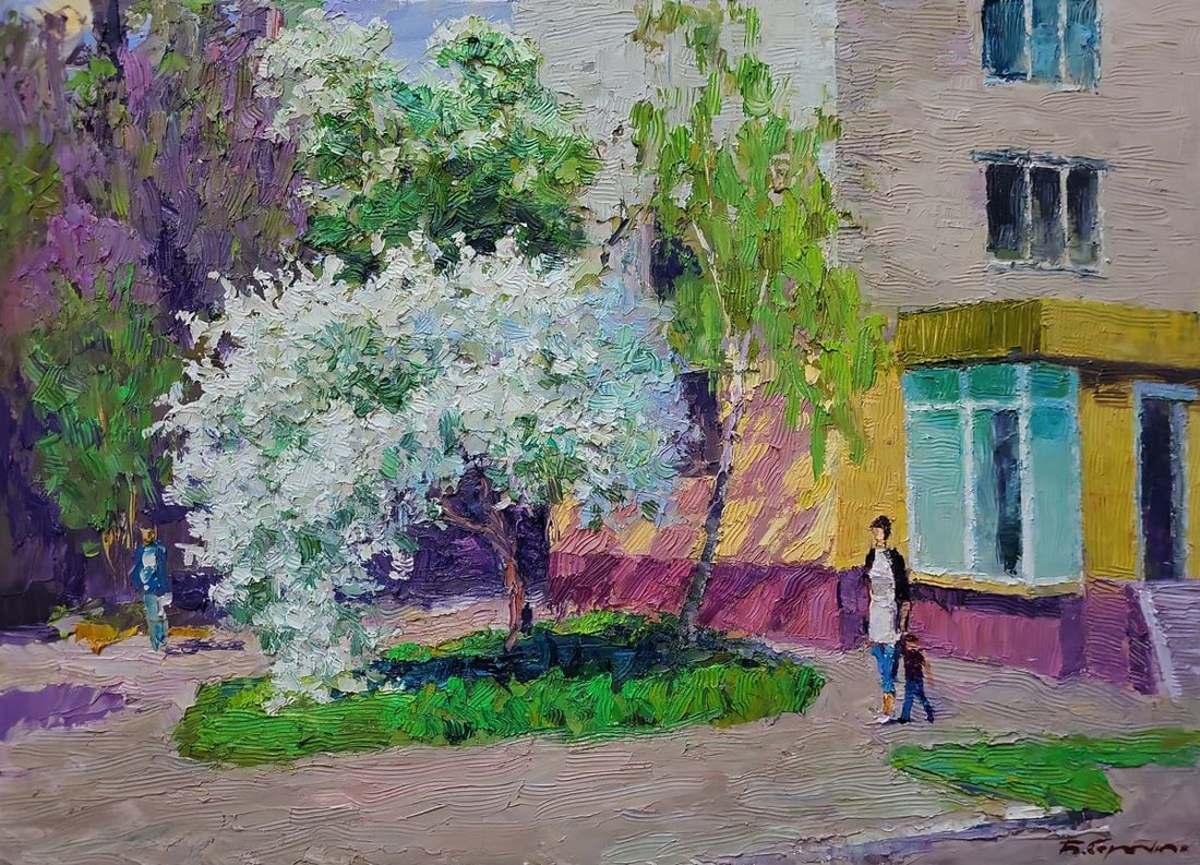 Oil painting Spring walk around the city Boris Serdyuk: Title: Oil painting Spring walk around the city Boris Serdyuk Description: NoSERB 1192The oil painting on canvas titled "Spring Walk Around the City" captures a vibrant urban moment bathed in the