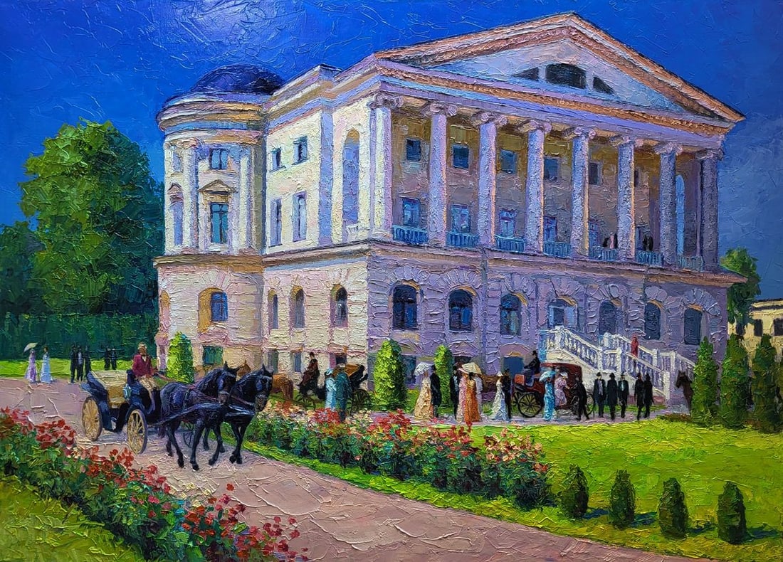 Oil painting Estate outside the city Boris Serdyuk: Title: Oil painting Estate outside the city Boris Serdyuk Description: NoSERB 1225The Oil painting Canvas titled "Estate outside the city" transports the viewer into a vivid scene of aristocratic life