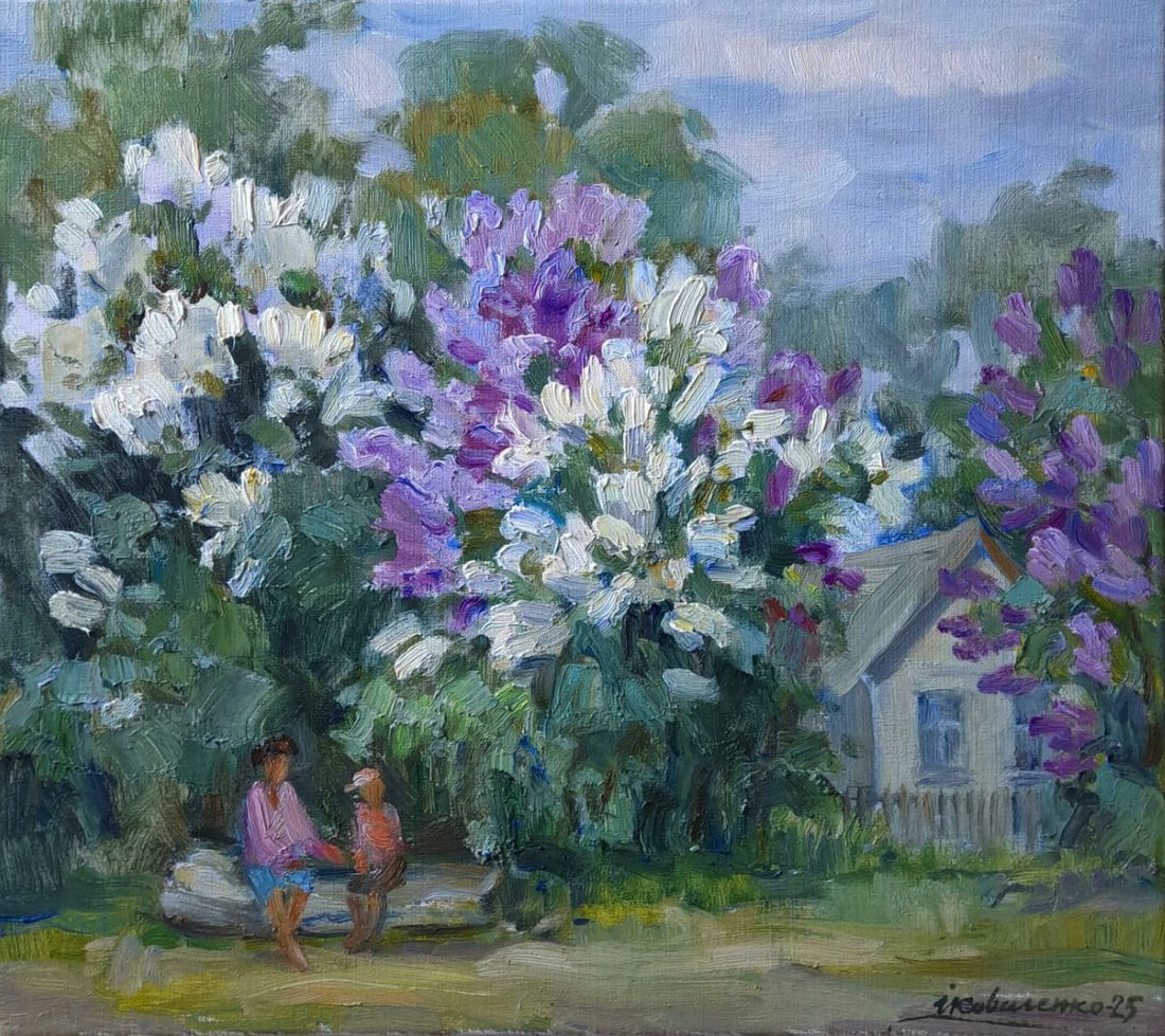 Oil painting Quiet conversations of the village Ivan Kovalenko: Title: Oil painting Quiet conversations of the village Ivan Kovalenko Description: NoKoval 240The Oil painting on Cardboard titled "Quiet conversations of the village" captures a serene moment of rura
