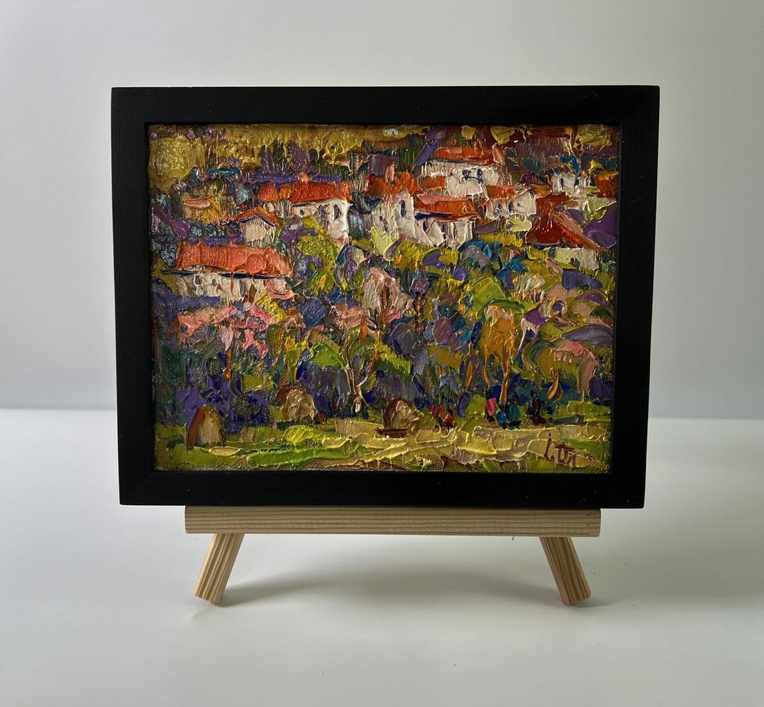 Oil painting Edge of the village Oleksiy Ivanyuk: Title: Oil painting Edge of the village Oleksiy Ivanyuk Description: NoAAA5621The Oil painting Canvas titled "Edge of the village" unfolds as a vibrant tapestry of color and texture, where the