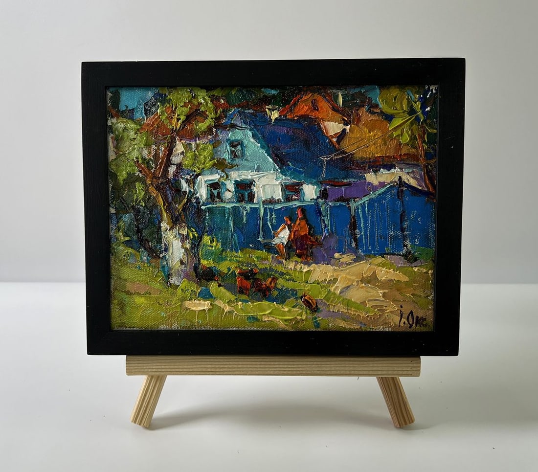 Oil painting Near the village yard Oksana Ivanyuk: Title: Oil painting Near the village yard Oksana Ivanyuk Description: NoAAA5625The Oil painting Canvas titled "Near the village yard" presents a lively and intimate view of rural life, captured with t