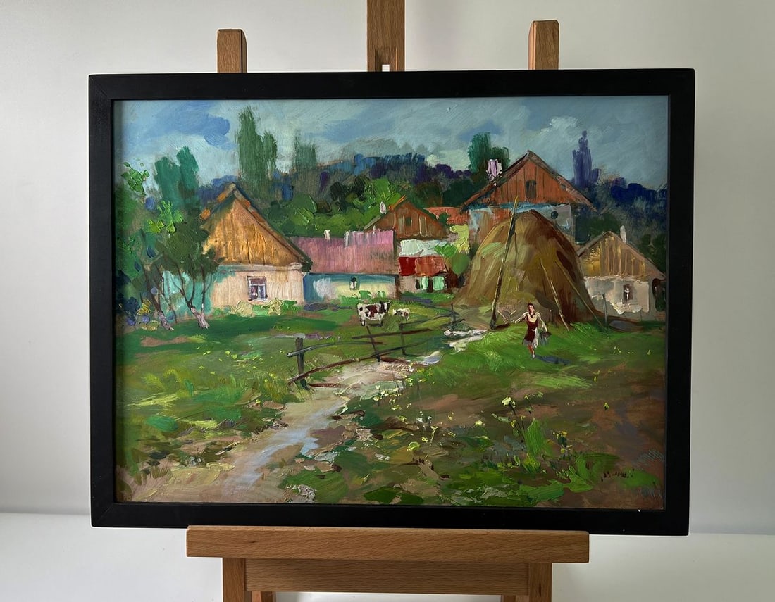Oil painting A quiet village corner Yuriy Suprunchuk: Title: Oil painting A quiet village corner Yuriy Suprunchuk Description: NoAAA5679The Oil painting Cardboard titled "A quiet village corner" captures the essence of rural simplicity and the beauty of