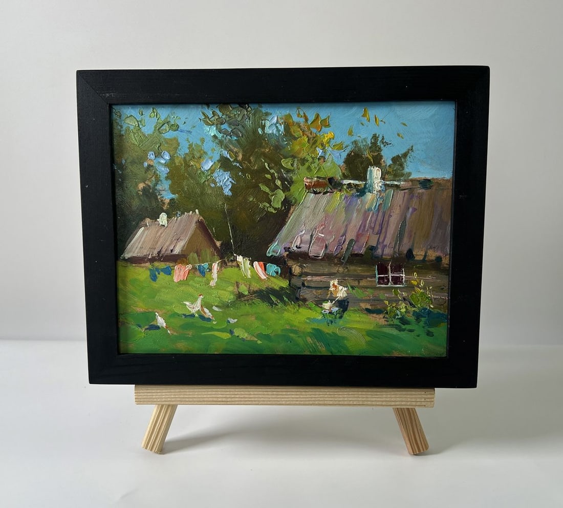 Oil painting Quiet village life Yuriy Suprunchuk: Title: Oil painting Quiet village life Yuriy Suprunchuk Description: NoAAA5712The Oil painting Cardboard titled "Quiet village life" beautifully captures the essence of a simple, harmonious existence