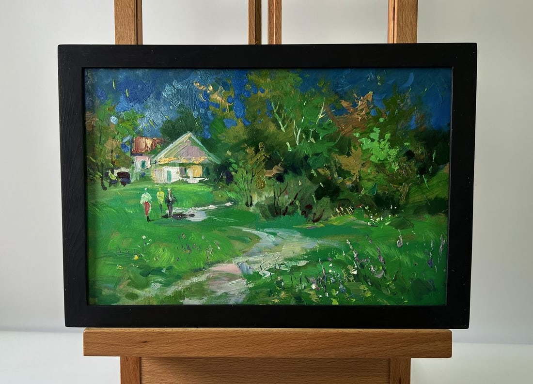 Oil painting The path leading to the village Yuriy Suprunchuk: Title: Oil painting The path leading to the village Yuriy Suprunchuk Description: NoAAA5772The Oil painting Cardboard titled "The path leading to the village" depicts a vivid and heartfelt rural