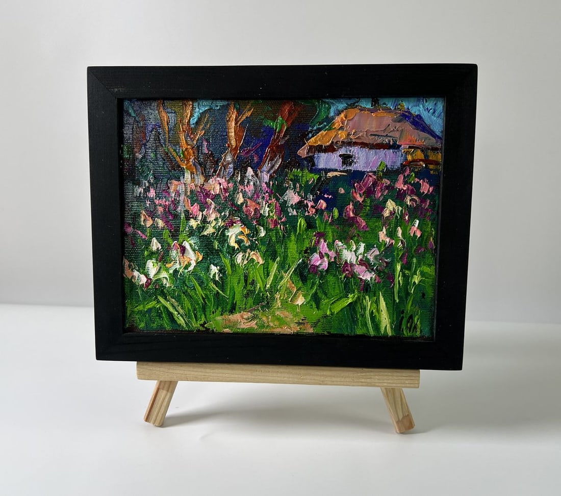 Oil painting A blooming home garden Oleksiy Ivanyuk: Title: Oil painting A blooming home garden Oleksiy Ivanyuk Description: NoAAA5780The Oil painting Canvas titled "A blooming home garden" presents an enchanting vision of a rural idyll where nature