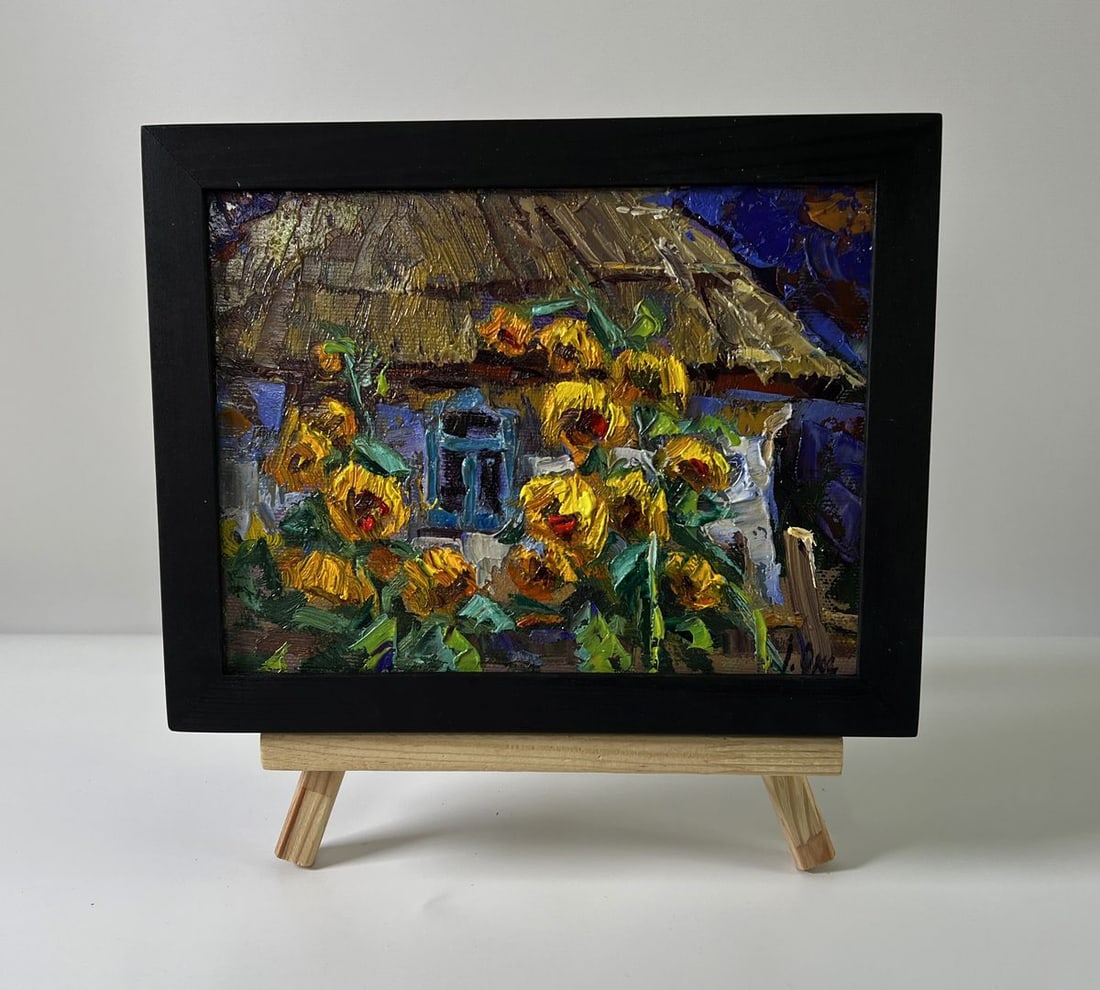 Oil painting Evening sunflowers Oksana Ivanyuk: Title: Oil painting Evening sunflowers Oksana Ivanyuk Description: NoAAA5793The Oil painting Canvas titled "Evening sunflowers" is a radiant and expressive work that embodies the timeless beauty of ru