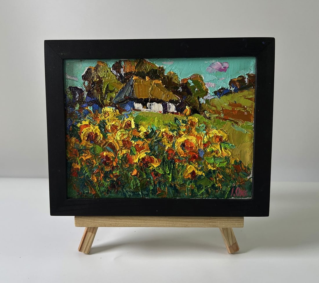Oil painting Rural sunflowers Oksana Ivanyuk: Title: Oil painting Rural sunflowers Oksana Ivanyuk Description: NoAAA5807The Oil painting Canvas titled "Rural sunflowers" transports the viewer into a sun-drenched countryside where the natural beau