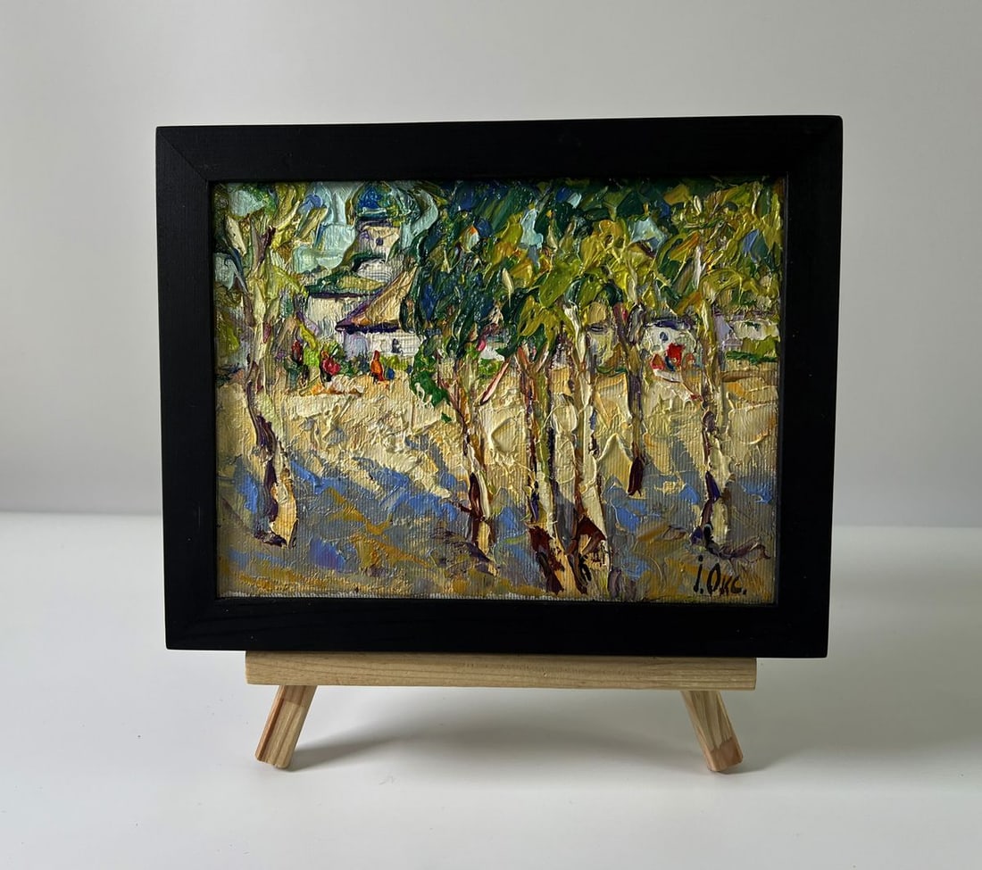 Oil painting Summer day in the village Oksana Ivanyuk: Title: Oil painting Summer day in the village Oksana Ivanyuk Description: NoAAA5826The Oil painting Canvas titled "Summer day in the village" beautifully captures the serene essence of rural life,