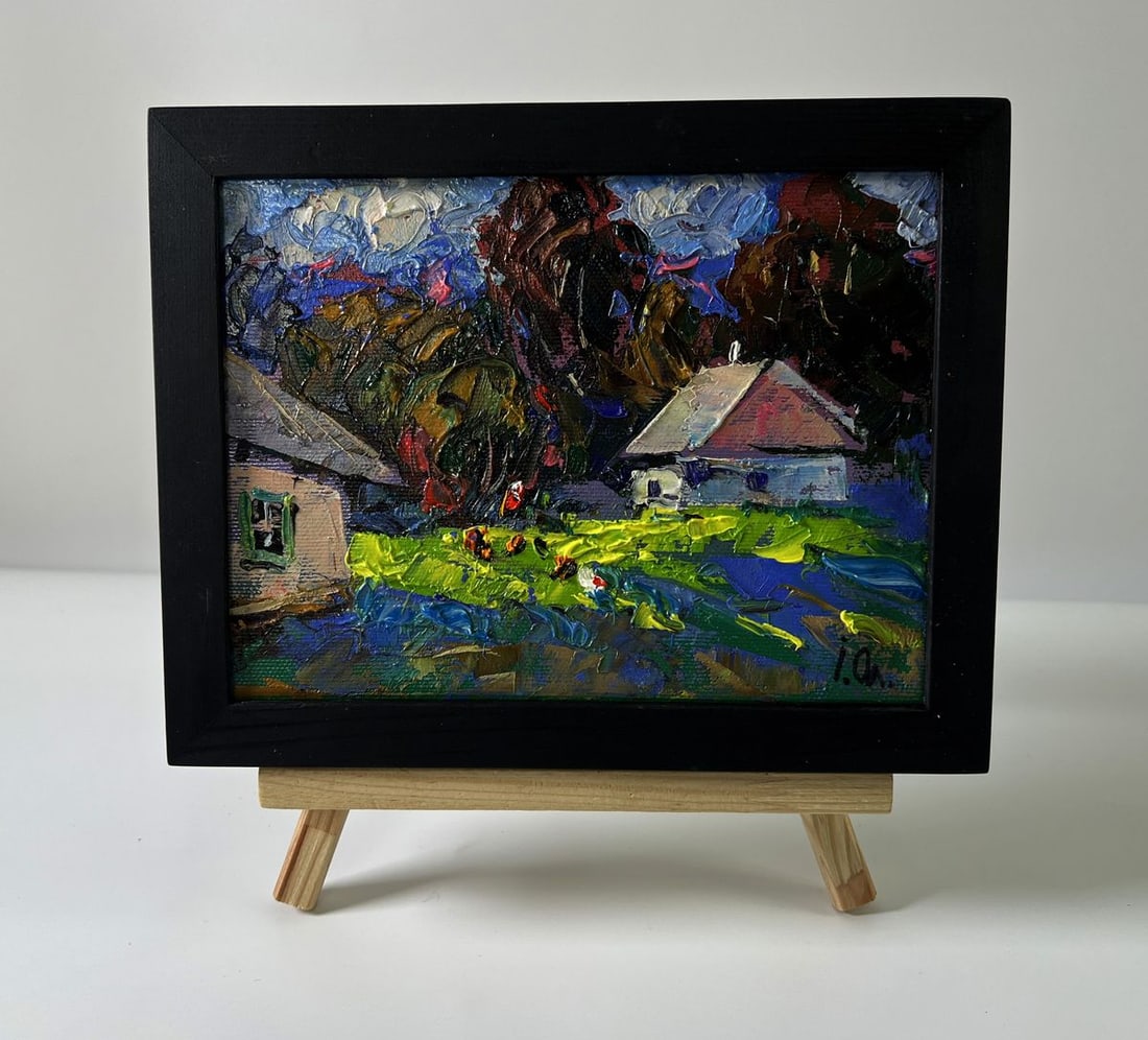 Oil painting Village life in silence Oleksiy Ivanyuk: Title: Oil painting Village life in silence Oleksiy Ivanyuk Description: NoAAA5827The Oil painting Canvas titled "Village life in silence" unfolds as a lyrical celebration of rural simplicity, painted