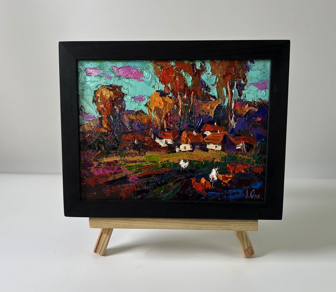 Oil painting Evening village Oksana Ivanyuk: Title: Oil painting Evening village Oksana Ivanyuk Description: NoAAA5832The Oil painting Canvas titled "Evening village" captures the warmth, serenity, and vibrant energy of rural life as the day dra