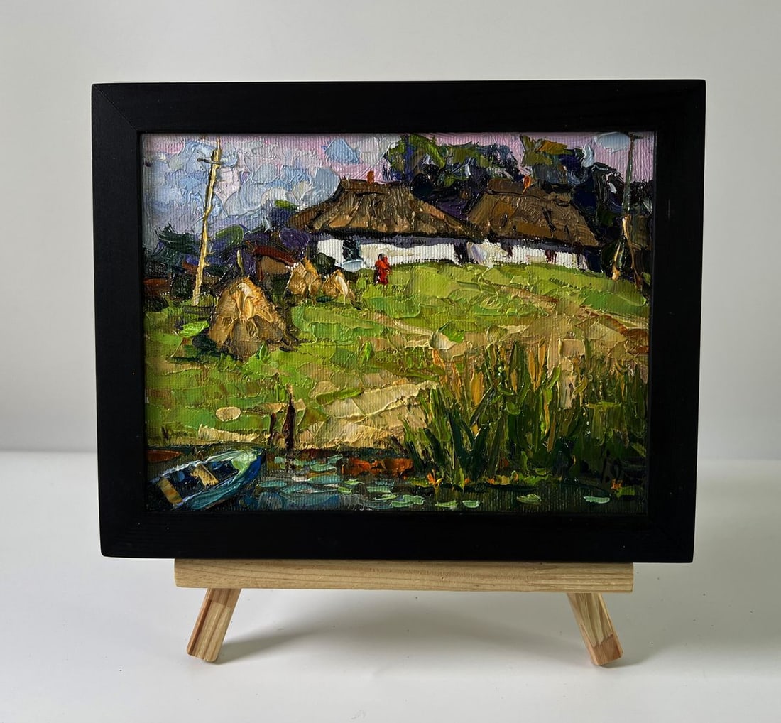 Oil painting Village near the swamps Oksana Ivanyuk: Title: Oil painting Village near the swamps Oksana Ivanyuk Description: NoAAA5839The Oil painting Canvas titled "Village near the swamps" captures the quiet, intimate charm of rural life, where simpli