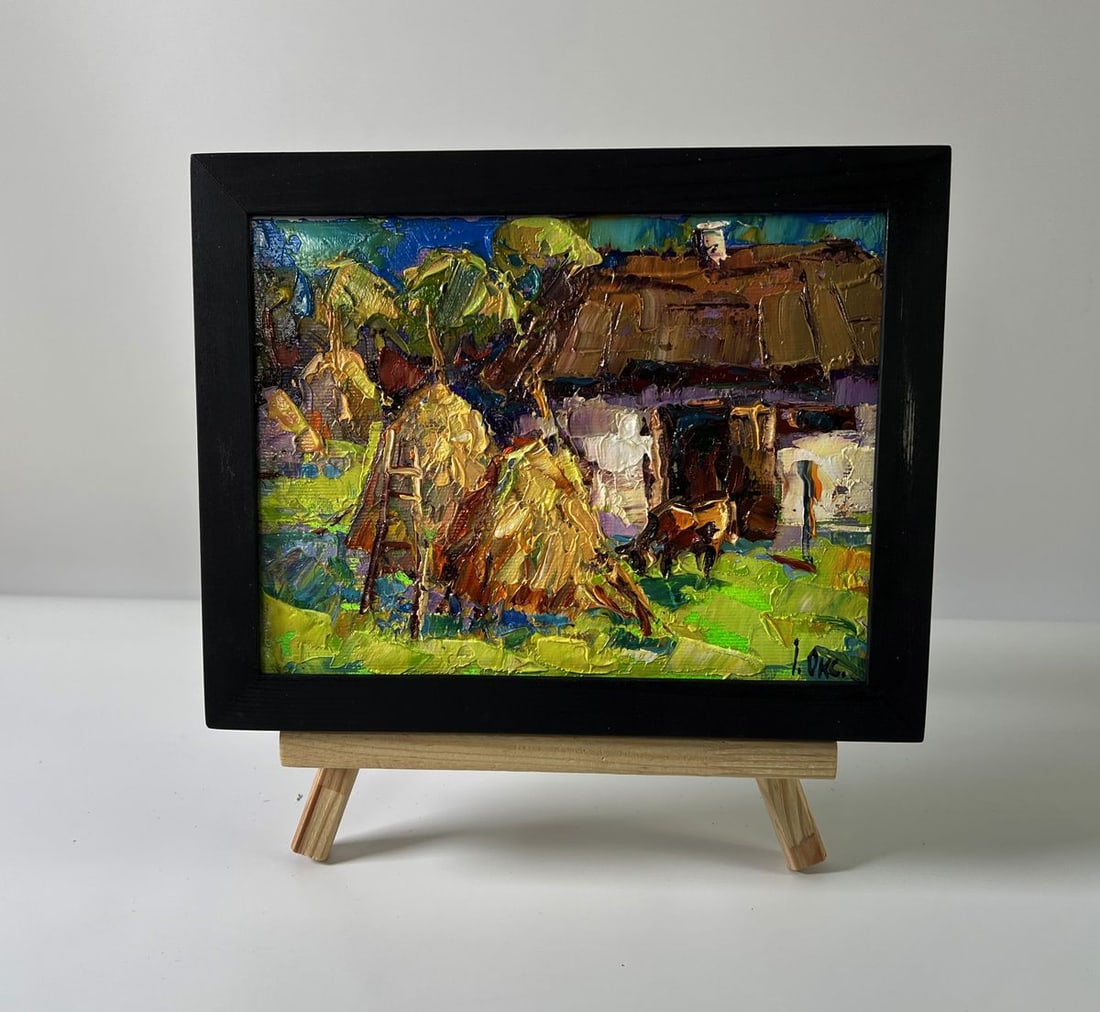 Oil painting Quiet village days Oksana Ivanyuk: Title: Oil painting Quiet village days Oksana Ivanyuk Description: NoAAA5857The Oil painting Canvas titled "Quiet village days" immerses the viewer in the serene simplicity of rural life, capturing a