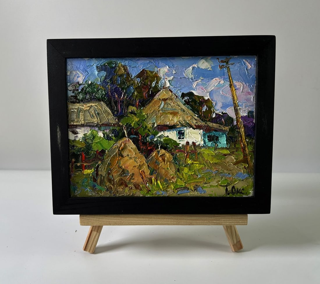 Oil painting Summer village Oksana Ivanyuk: Title: Oil painting Summer village Oksana Ivanyuk Description: NoAAA5860The Oil painting Canvas titled "Summer village" captures the warm and timeless charm of rural life at the peak of summer.