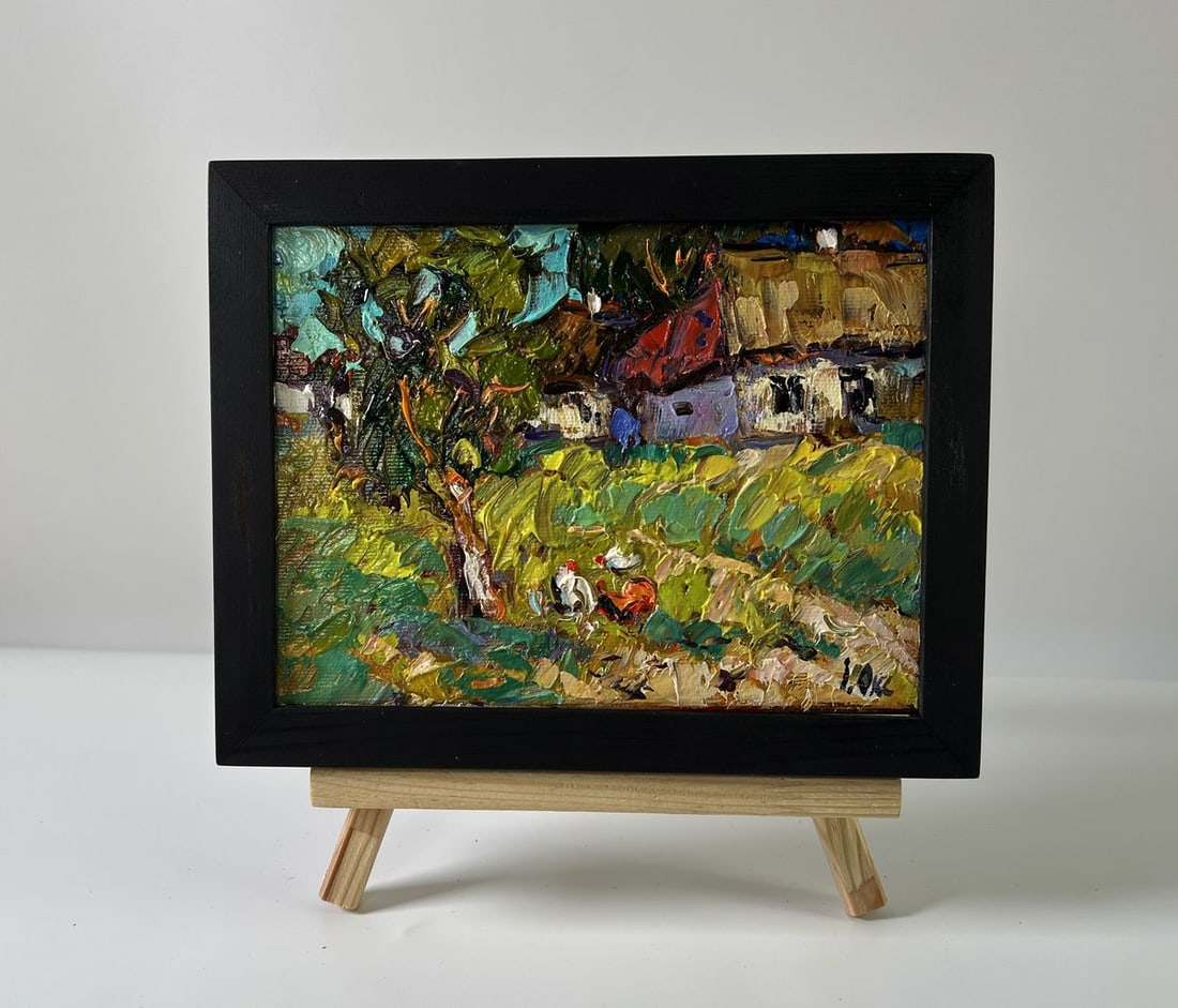 Oil painting Chickens in a village yard Oksana Ivanyuk: Title: Oil painting Chickens in a village yard Oksana Ivanyuk Description: NoAAA5868The Oil painting Canvas titled "Chickens in a village yard" immerses the viewer in the rustic beauty and warmth of