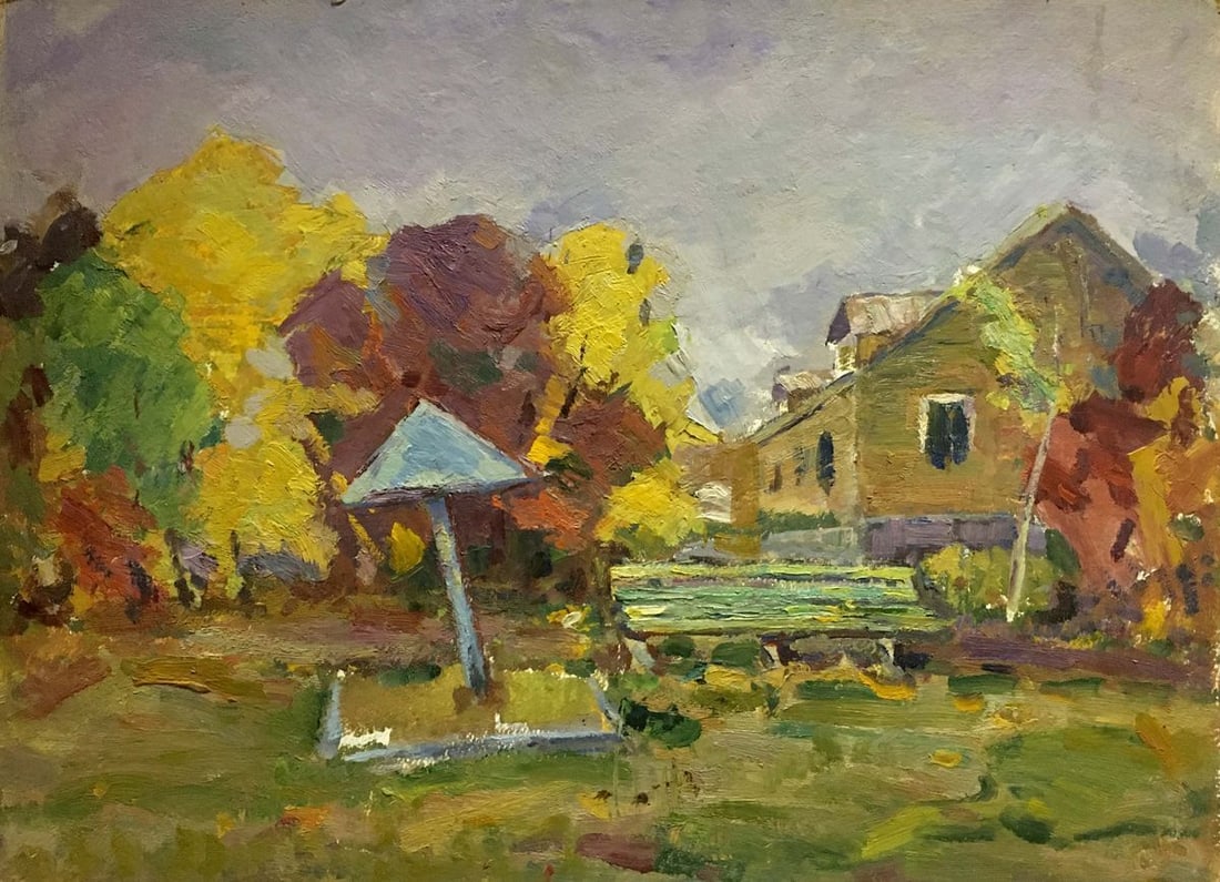 Oil painting School: Title: Oil painting School Description: NoVerns 140 *** ABOUT THIS PAINTING *** * TITLE: "School" * ARTISTS: Unknown artist * SIZE: 50x69 cm/'19.68x27.16 inches' * MEDIUM: oil, cardboard * HAND PAIN