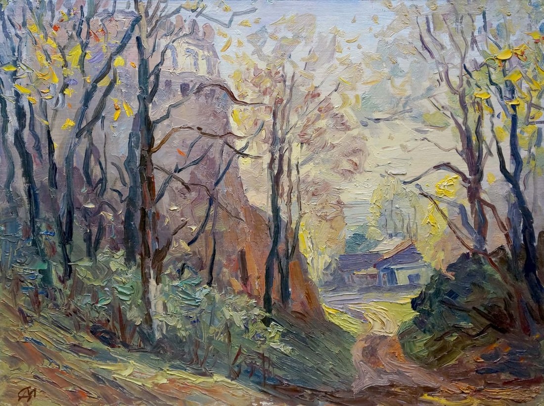 Oil painting Autumn has come: Title: Oil painting Autumn has come Description: NoVerns 304 *** ABOUT THIS PAINTING *** * TITLE: "Autumn has come" * ARTISTS: Unknown artist * SIZE: 37x49 cm/'14.56x19.29 inches' * MEDIUM: oil, cardb