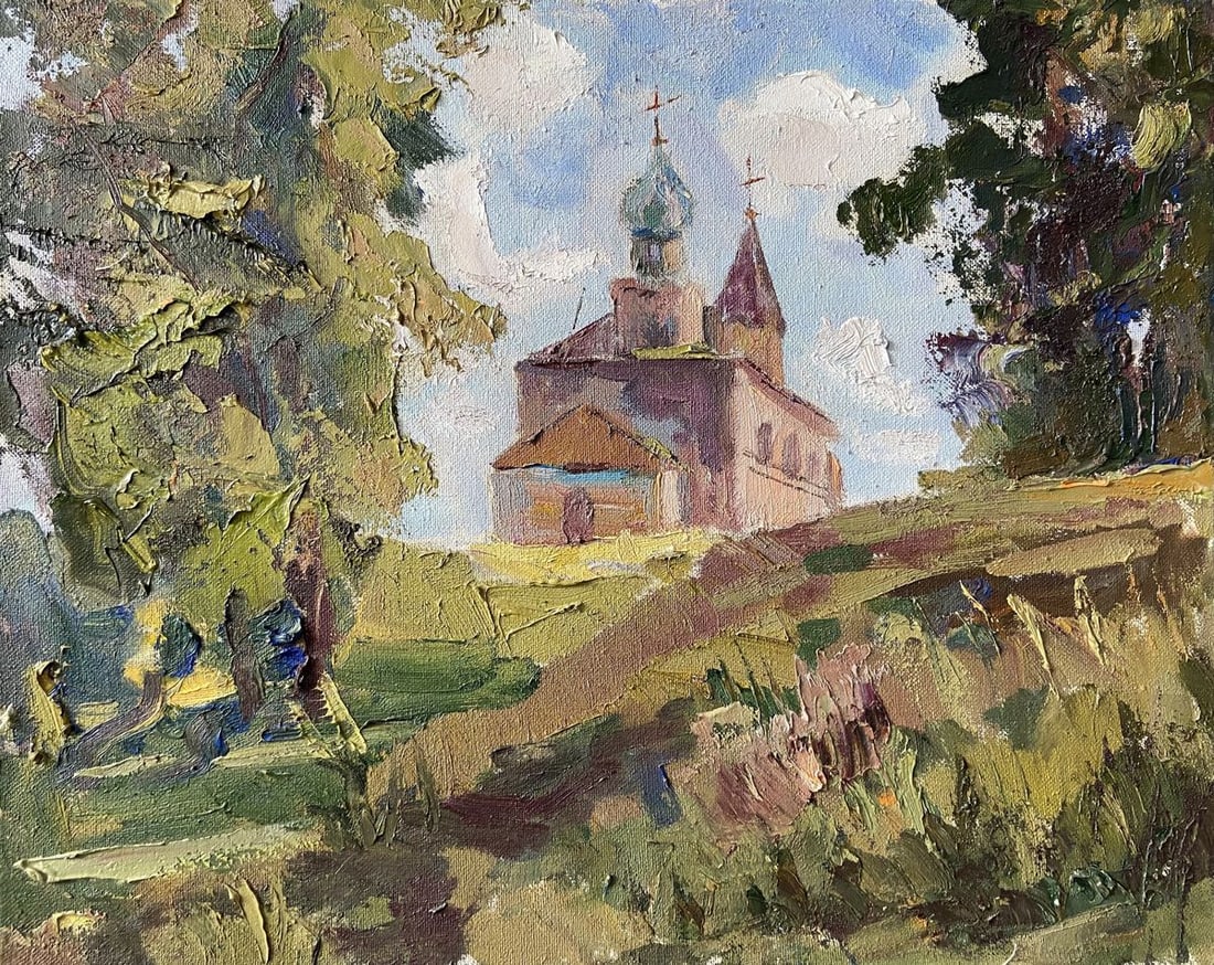 Oil painting Landscape with a church Kapotenko Ivan Ivanovich: Title: Oil painting Landscape with a church Kapotenko Ivan Ivanovich Description: NoGap 31 *** ABOUT THIS PAINTING *** * TITLE: "Landscape with a church" * ARTISTS: Kapotenko Ivan Ivanovich *