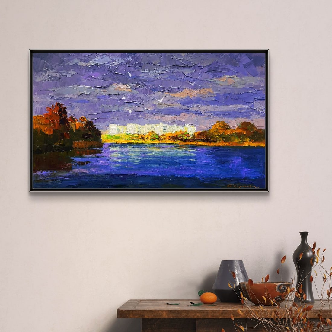 Oil painting New buildings across the river Boris Serdyuk - 3