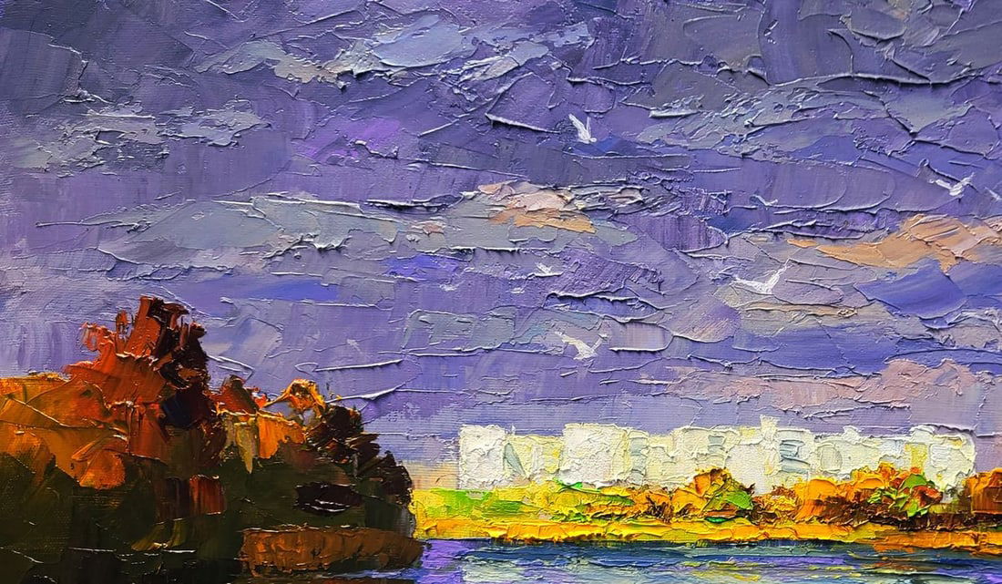 Oil painting New buildings across the river Boris Serdyuk - 4