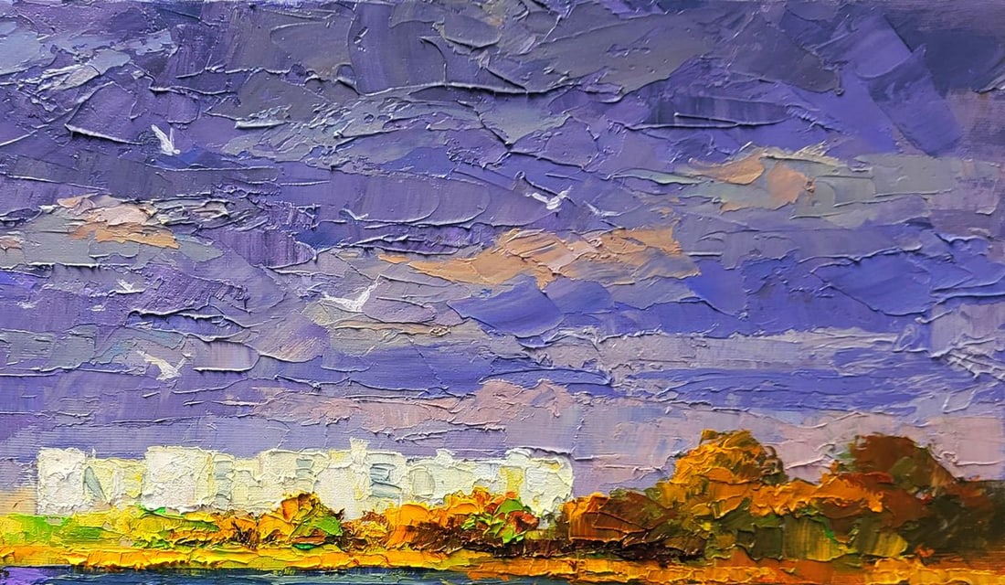 Oil painting New buildings across the river Boris Serdyuk - 5