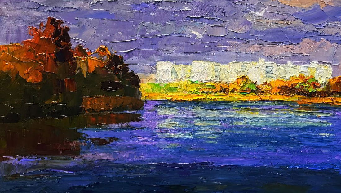 Oil painting New buildings across the river Boris Serdyuk - 6