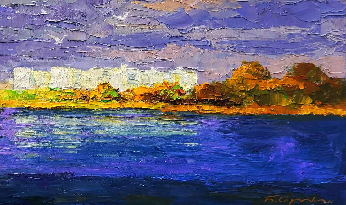 Oil painting New buildings across the river Boris Serdyuk - 7