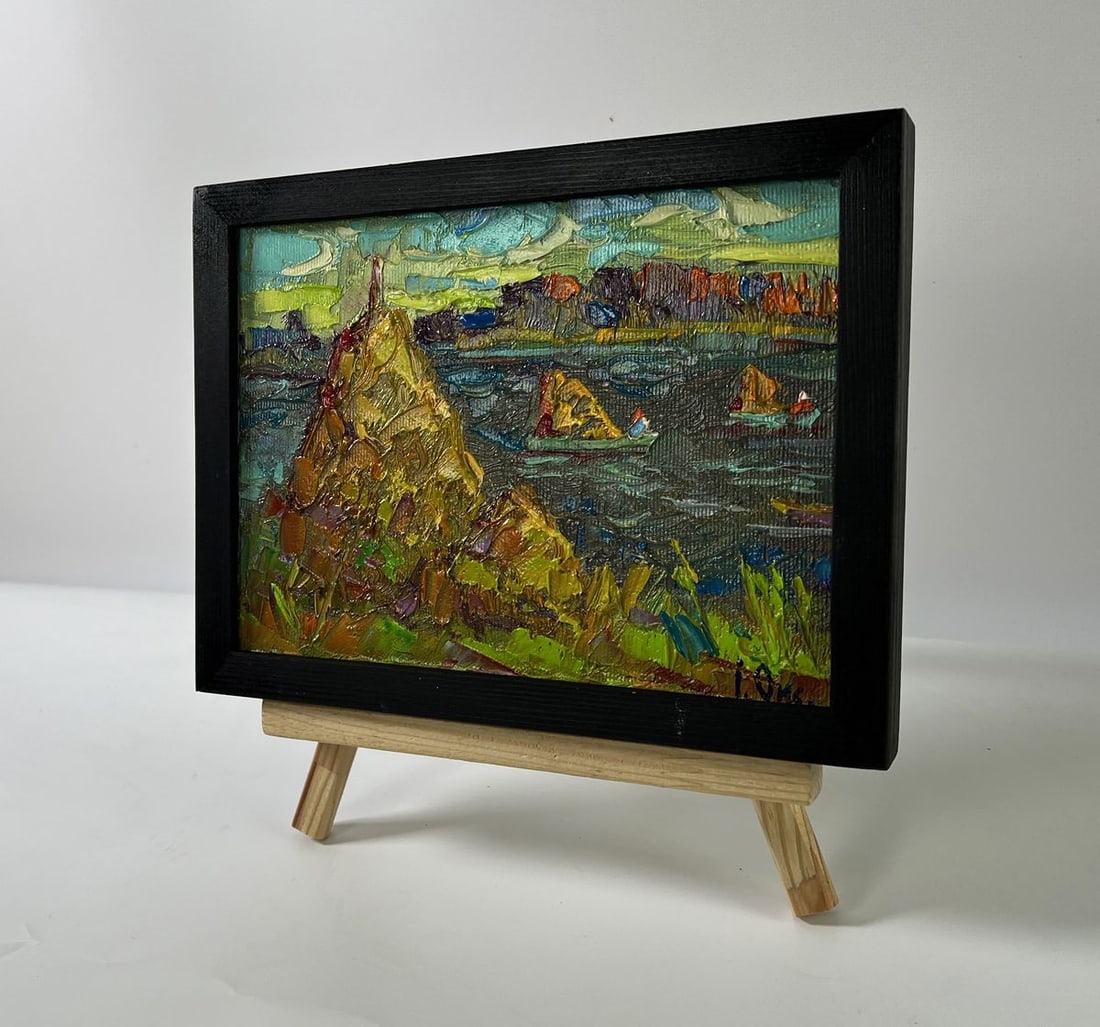 Oil painting Transporting hay across the river Oksana Ivanyuk - 2