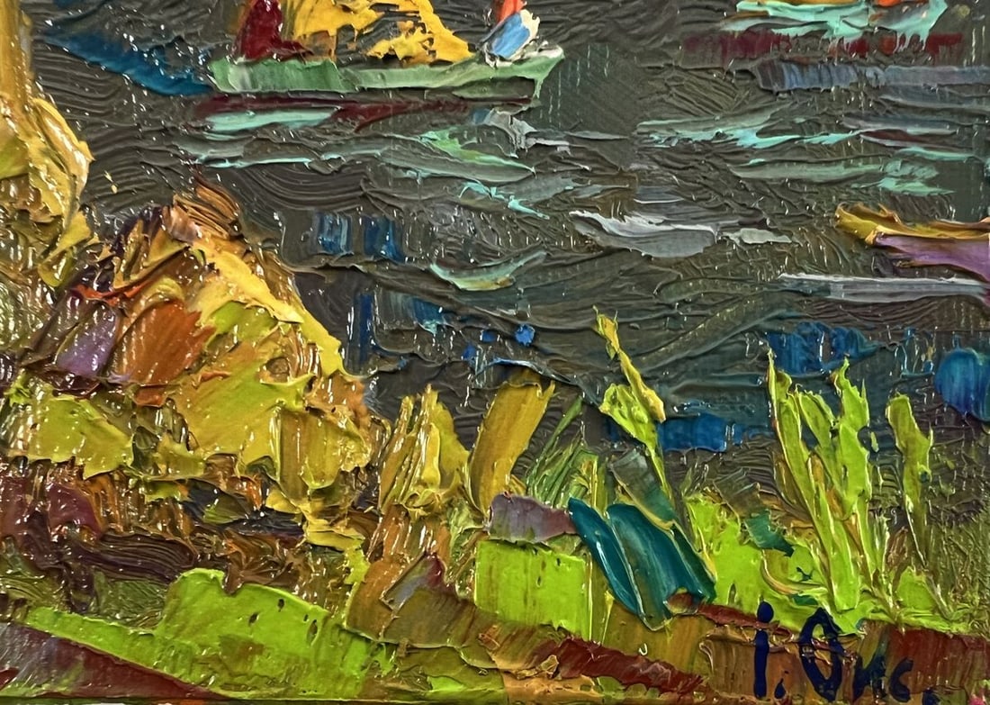 Oil painting Transporting hay across the river Oksana Ivanyuk - 5