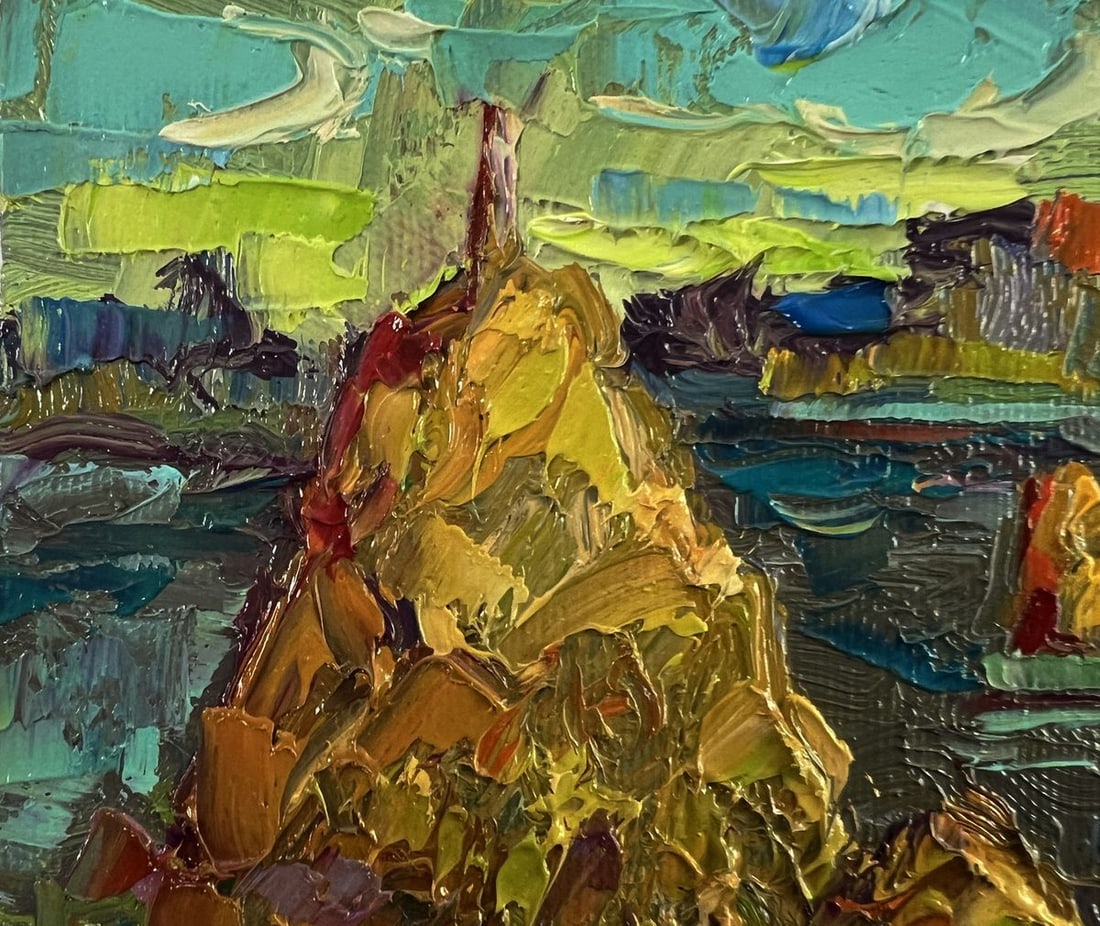 Oil painting Transporting hay across the river Oksana Ivanyuk - 6