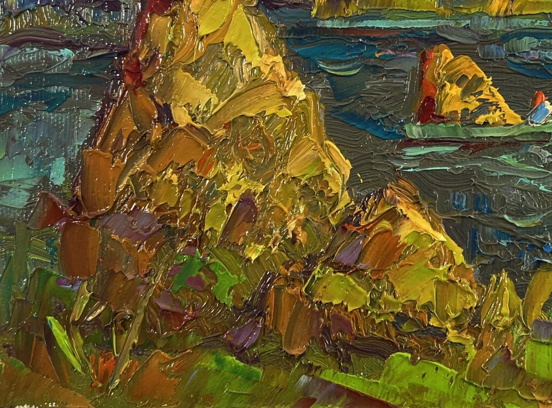 Oil painting Transporting hay across the river Oksana Ivanyuk - 7