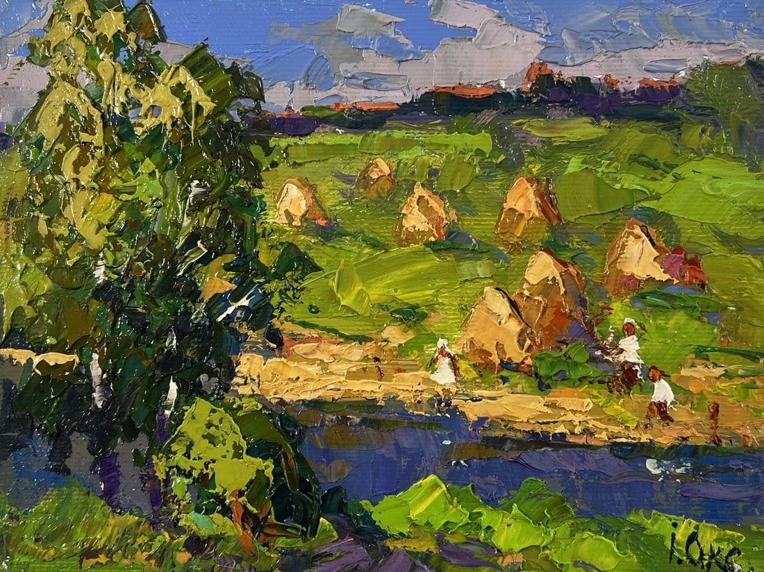 Oil painting Haystacks by the river Oksana Ivanyuk - 3