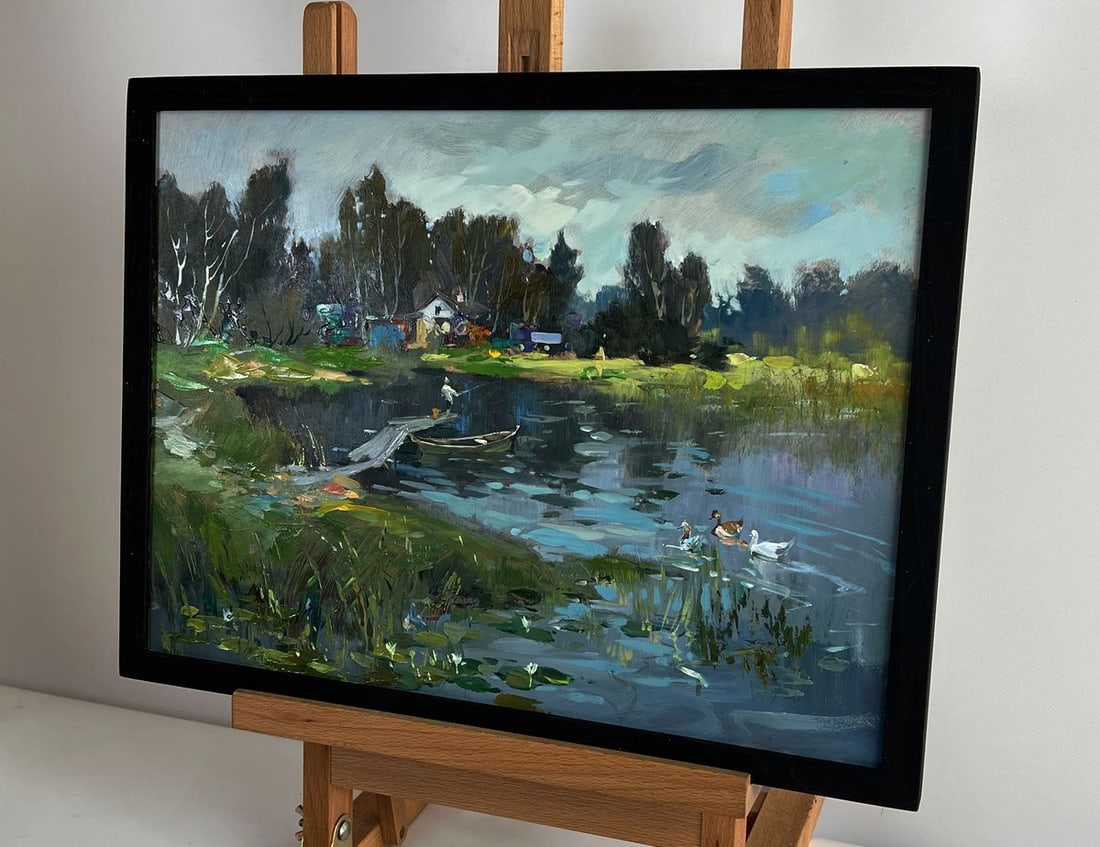 Oil painting Rural grey river Yuriy Suprunchuk - 2