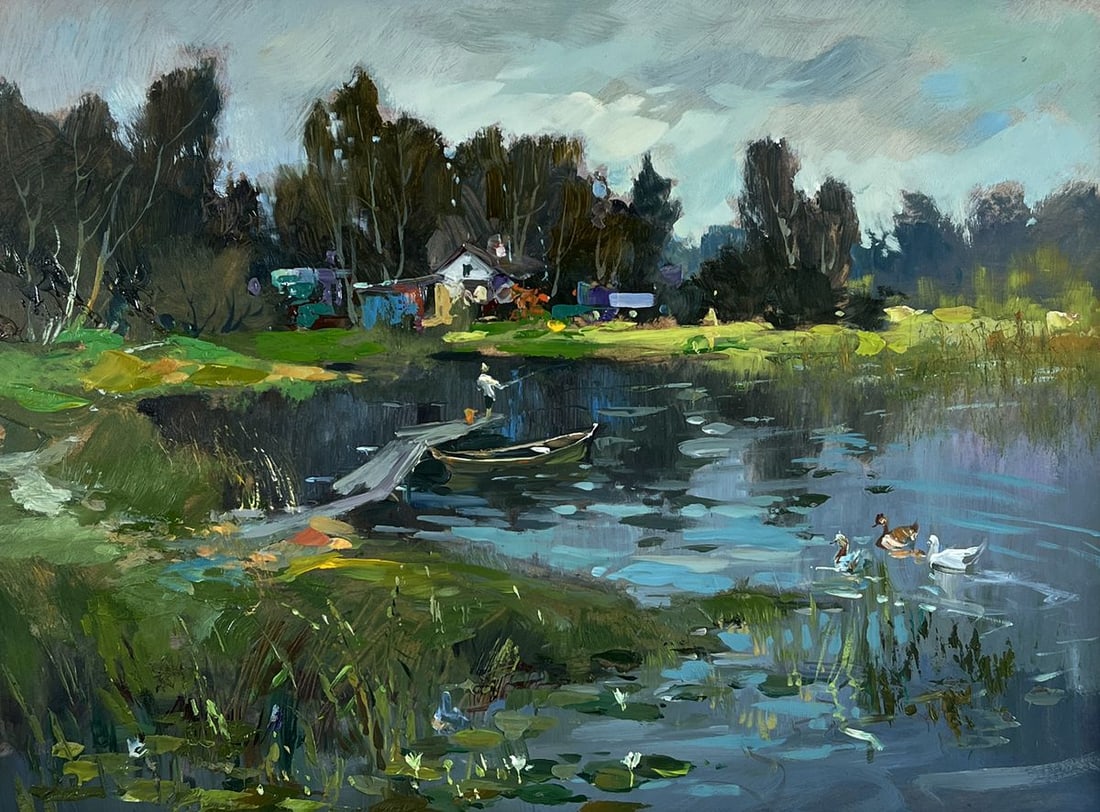 Oil painting Rural grey river Yuriy Suprunchuk - 3