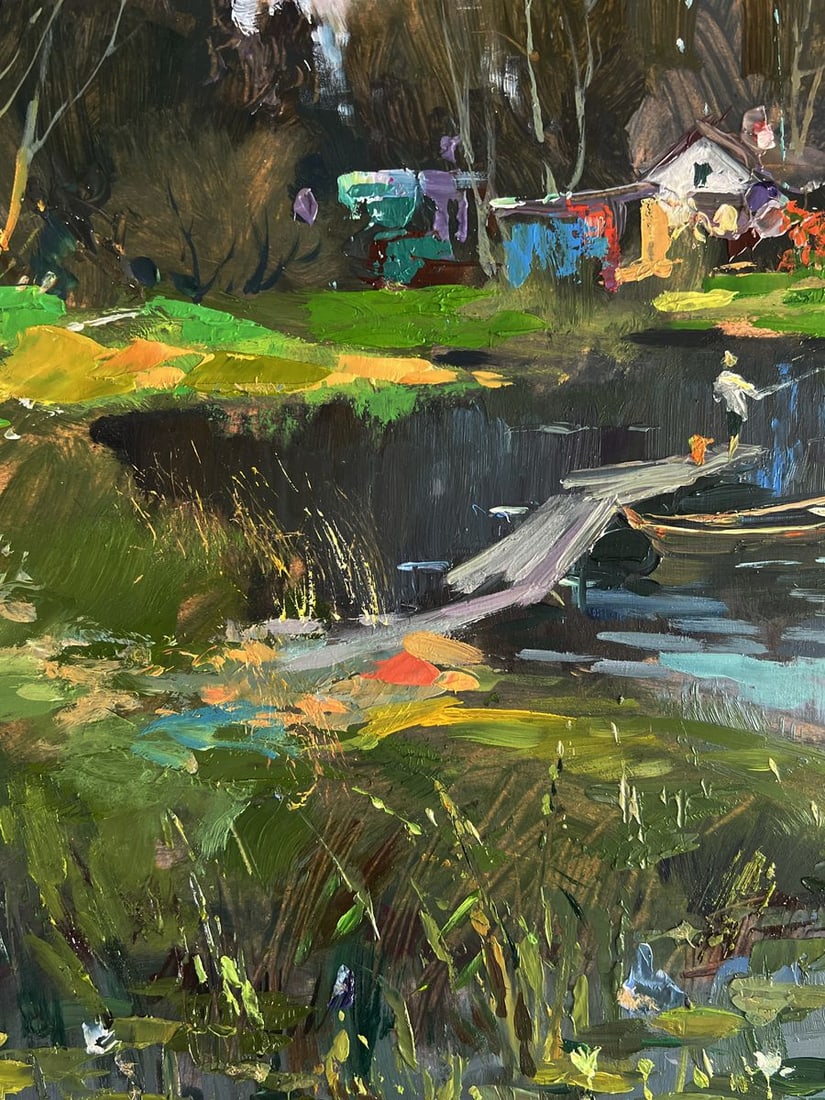 Oil painting Rural grey river Yuriy Suprunchuk - 5