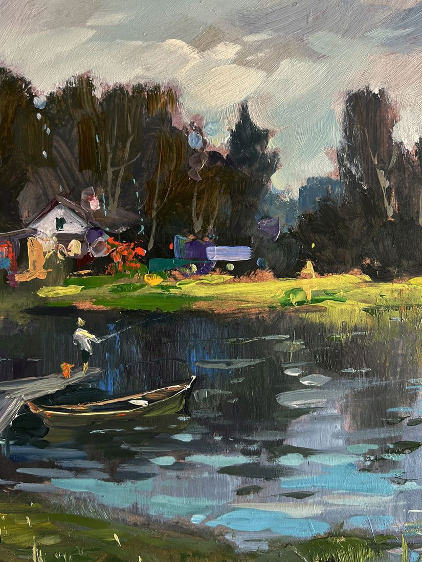 Oil painting Rural grey river Yuriy Suprunchuk - 6